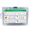 Complete Electronic Component Kit With 1800 Pieces Including LEDs, Resistors, Capacitors, Transistors, Diodes in labeled container