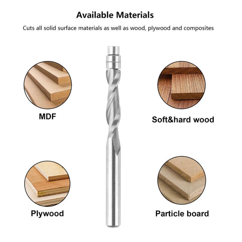 Five Piece Upcut Spiral Flush Trim Router Bit Set With Quarter Inch Shank, Three Inch Overall Length, Carbide Bottom Bearing For Clean Edge Trimming In Woodworking Top Notch Pro Grade Build