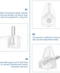 Close-up of 20 Pack Plastic Shelf Support Pegs For Cabinets And Shelves Compatible With Glass And Wood Boards 3mm, transparent pegs