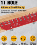 All-In-One Shelf Pin Drilling Jig With 11 Holes, Aluminum Alloy Self-Contained Clamp, Installed on Wooden Surface
