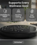Portable Food Scale With Built In Nutritional Calculator Rechargeable Travel Pocket Digital Kitchen Scale With Bluetooth To The GourmetMiles App displayed on a table with wellness features.