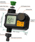 Easy Setup Smart Garden Hose Timer With Rain Delay, Programmable From 1 Minute To 7 Days, showing display and connectors