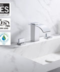 Waterfall 8 Inch Widespread Bathroom Sink Faucet Three Hole Chrome Finish With Solid Brass Valve Easy Install Built To Last