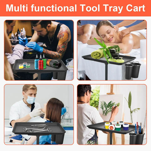 Heavy Duty Salon Tray Cart With Adjustable Height Rolling Tray Metal Tattoo Tray With Tool Holder for multi-purpose use.