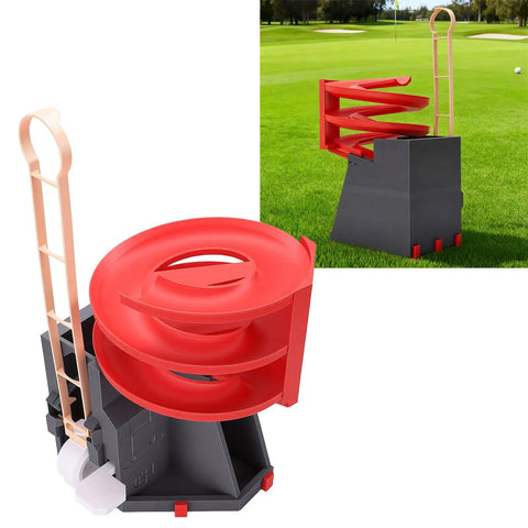 Portable Golf Ball Dispenser With Automatic Ball Delivery And Smart Tee Up System, PLA ABS, shown outdoors on grass