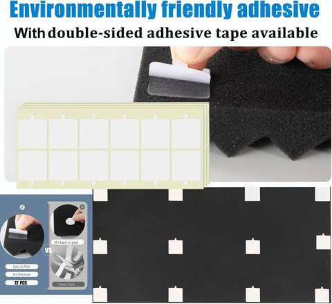 Double-sided adhesive tape for 4 Pack 48 By 24 By 2 Inches Acoustic Panels Egg Crate Foam Soundproof Panels For Walls And Ceilings