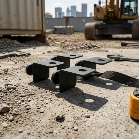 Heavy Duty Carbon Steel Container Twist Locks Anchors With Right Angle Bracket Lock System For Construction Sites displayed outdoors