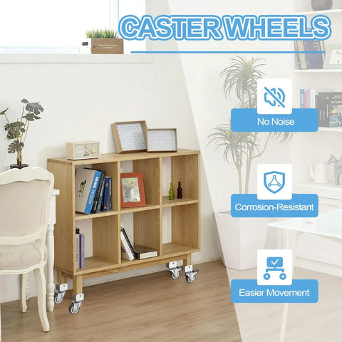 Brown 1.5 Inch Swivel Caster Wheels 4 Pack With U Bracket attached to a wooden shelf for easy movement in a stylish room.