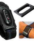 Dual Device Band Adapter Frame For Air To 5.0 Wearables With Interchangeable Nylon Elastic And Silicone Straps For All Day Comfort No Fuss Fit Flexible Arm Placement And Interference Free Monitoring black PLA adapter on wristband