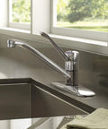 Chrome One Handle Low Arc Kitchen Faucet For 1 Or 3 Hole Sinks With Optional Deck Plate on modern countertop