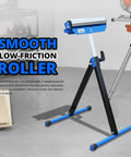 Folding Beefy Roller Stand Heavy Duty Steel Support With 60Kg Load Capacity Portable Infeed Outfeed Roller For Table Saw Planer Woodworking And Workshop In One Pack Easy Setup And Adjustable Height for versatile shop use, shown in upright position on workshop floor.