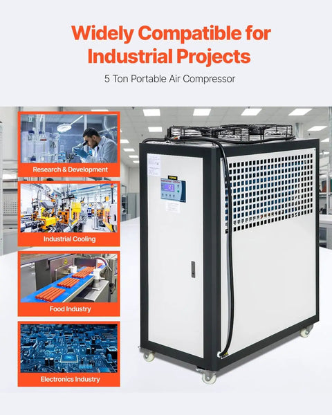 Air Cooled Water Chiller 5 Ton Portable Industrial Cooling Unit With 5HP Compressor 53L Stainless Steel Tank in industrial setting