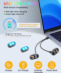 Upgraded 4 Pack Wireless LED Strobe Lights For Car Interior with USB-C charging connected to laptop showcasing RGB lights