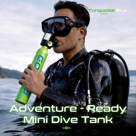 Person using Mini Scuba Tank With Dot Certification Portable Diving Kit With Optional Snorkel Mask Combo in water.