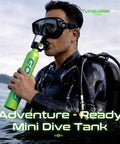 Person using Compact 0.5L Mini Scuba Tank Backup Air for Snorkeling and Training, portable refillable pony bottle in water