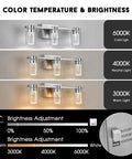 Three Light Brushed Nickel Vanity Light With Crystal Glass Shade 3000K 4000K 6000K Color Temperature Eye Protection LED