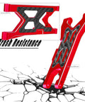 Aluminum Front And Rear A Arms Upgrade Kit For One Tenth Scale Senton 3S BLX Mega 550 Granite 3S BLX Mega 550 Vorteks 3S BLX And Big Rock 3S BLX RC Trucks 4 Pcs Replace AR330443 AR330516 Red showcasing crash resistance.