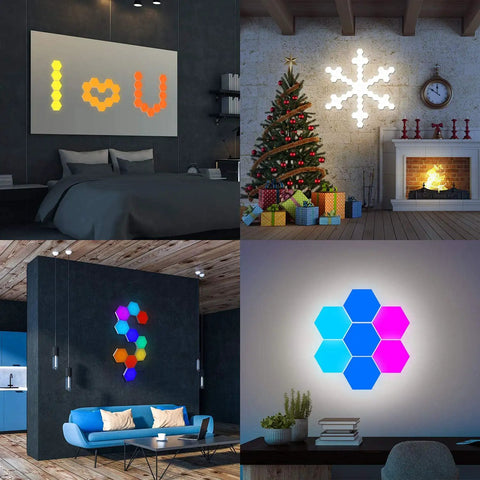 Hexagonal Wall Light Kit With Modular Touch Sensing Panels Dope 10 Pack LED Geometric Wall Lamps in living room, bedroom, and festive settings