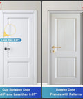 Diagram showing door gaps and patterns unsuitable for Beefy Heavy Duty Door Reinforcement Lock Withstanding 800 Lbs Of Force For Ultimate Home Security And Privacy Easy To Install Includes Long And Short Screws Kids Safe Against Unauthorized Entry