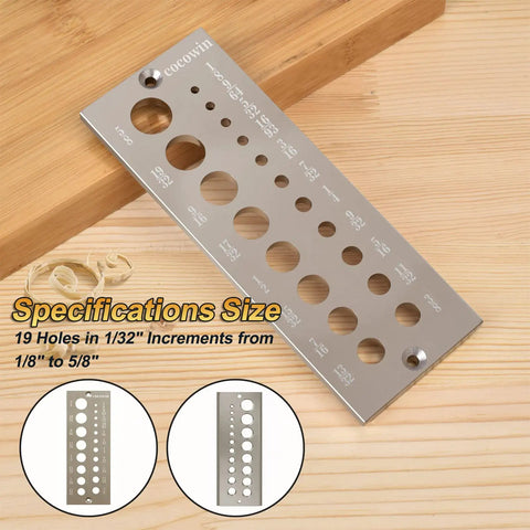 DIY Wood Dowel Plate Maker With Nineteen Hole Set In One Thirty Second Inch Increments displayed on wooden surface