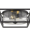Matte Black Seeded Glass Flush Mount Ceiling Light Fixture For Hallways Living Rooms And Bathrooms Durable Steel Construction Open Cage Design Transitional To Modern Style Easy Install Brighten Up Any Space With Dope Ambience.