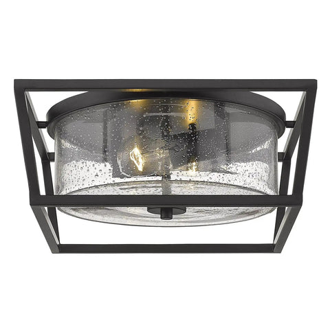 Matte Black Seeded Glass Flush Mount Ceiling Light Fixture For Hallways Living Rooms And Bathrooms Durable Steel Construction Open Cage Design Transitional To Modern Style Easy Install Brighten Up Any Space With Dope Ambience.