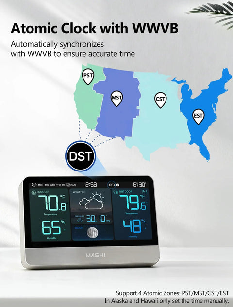 Go-To Weather Station With 8.8 Inch Color Display And Indoor Outdoor Thermometer Hygrometer, Atomic Clock, Accurate Forecast shown