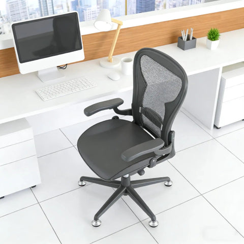 Ditch Those Dang Office Chair Casters With This 5 Pack Of Low Profile Bell Glides on a modern office chair in a sleek workspace.