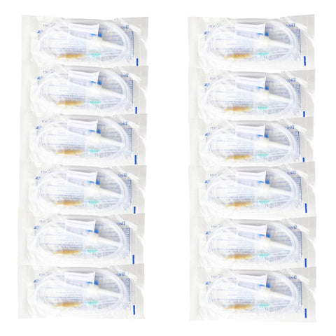 Front view: 12-pack sterile IV extension sets in individual pouches for veterinary use