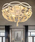 Dope Boho Wood Bead Ceiling Fan With Lights And Remote, 20 Inch Low Profile Flush Mount in elegant living room interior