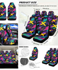 Dope Neon Abstract Car Seat Cover Set 16 Piece For Front And Rear Seats With Shoulder Pads Steering Wheel Cover Armrest Pad Cup Coasters Gear Shift Cover Handbrake Cover Rearview Mirror Cover And Car Trash Can For Auto Truck SUV, front and rear seat covers