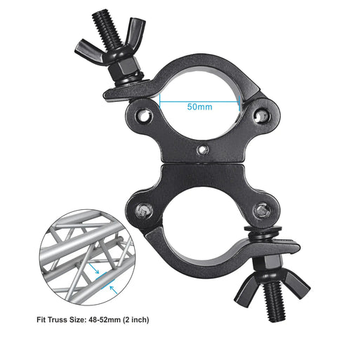 Beefy Heavy Duty Swivel Truss Clamp Set 2 Pack For 2 Inch Trusses Dual Head Turn As Needed 360 Degree Lighting Clamps Fits 48 To 52mm Truss OD Aluminum Alloy 6061 Pro Grade Safety And Durability, 50mm clamp
