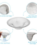 Stainless Steel Sink Strainer Basket 2.25 Inch Drain Hair Catcher 4 Pack with mesh details and flat metal edges.