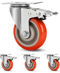 4 Inch Heavy Duty Swivel Caster Wheels With Brakes Set Of 4 Locking Casters Load 2000lbs Premium Polyurethane shown from side view