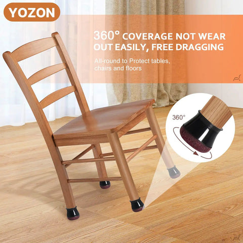 Stretchy Chair Leg Floor Protectors With Felt Bottoms And Silicone Caps For Hardwood Floors, No Scratch, Noise Reduction, Secure Fit For Round Chair Legs 3/4 To 1-3/16 Inches, 16 Pack Black