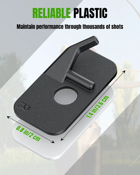 Close-up of adhesive back plastic arrow rest, dimensions 1.4 x 0.8 in, 8 Pack Recurve Bow Arrow Rest for Right Hand Archers