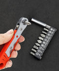 Compact 4.37 Inch Mini Ratchet Screwdriver With 36 Tooth Reversible Drive Slim Handle Precision Tool For Tight Spaces Cabinets Electronics And DIY Projects A Handy Go To Lightweight Pick in hand with bit set