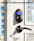 Keyless Entry Door Lock With 2 Lever Handles Electronic Keypad Deadbolt Auto Lock Backlit Keypad Oil Rubbed Bronze on white door