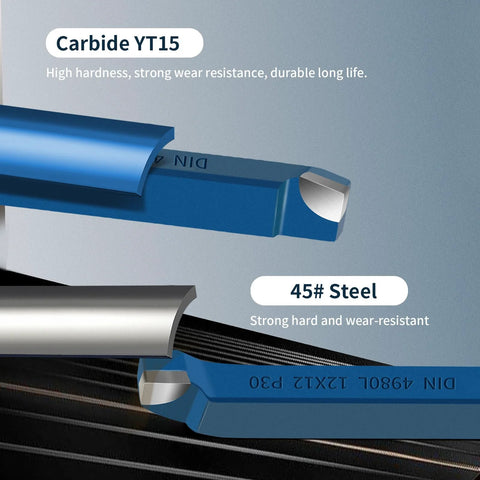 11-piece carbide-tipped lathe cutter set, 10×10 mm, blue tool bodies for metal turning, boring, and chamfering