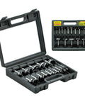 16 Piece Forstner Bit Set With Hex Shank Design in a black carrying case, includes drill bits for clean woodworking holes.