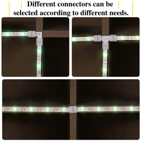 10mm 3 Pin LED Strip Connectors Kit Solderless L Shape And T Shape Adapters for WS2811 WS2812B SK6812 RGB Light Strips in use