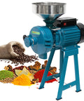 Heavy Duty 3000W Wet And Dry Electric Grain Mill Grinder 110V with visible coffee beans, spices, and galvanized iron body