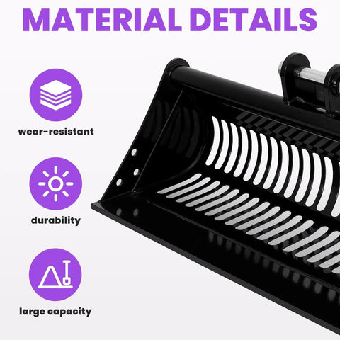 31 Inch Mini Excavator Bucket With Screen Slots For Efficient Trenching Debris Separation showing wear-resistant material details