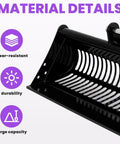 Close-up of 31 Inch Mini Excavator Bucket With Carbon Steel And High Manganese Steel showing material details and slots.