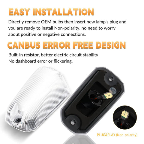 Dodge Ram ProMaster Cab Roof Marker Lights White LED Clearance Running Lamps, socket view on a clear lens with CANbus error-free design.
