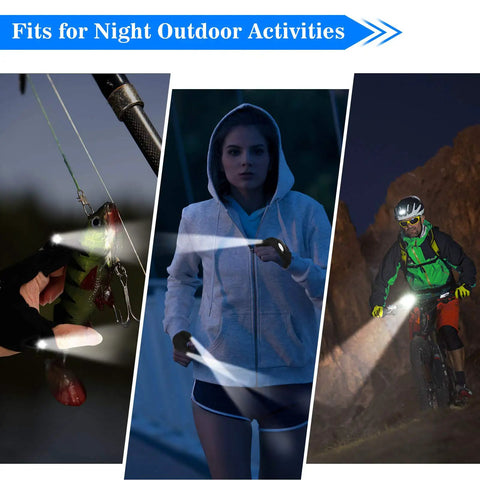 Led Flashlight Gloves Hands Free Light For Camping Fishing DIY Repairs Waterproof Black Gift For Him Fathers Day Dad Gift From Daughter Son Wife Birthday Christmas Ultra Bright LEDs Flexible Finger Lights For Easy Access And Night Work in use during fishing, walking, and biking