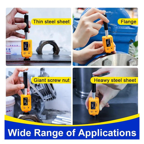 Top Shelf Digital Leeb Hardness Tester Portable Handheld Metal Durometer Built Tough For Thin Steel Parts And Hard Surface Layers With Zero Hassle Dual Coil Technology measuring hardness on thin steel sheet and screws.