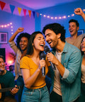 Friends using Wireless Karaoke Microphone Set With Rechargeable Bluetooth 5.3 Microphones And Receiver at a party.