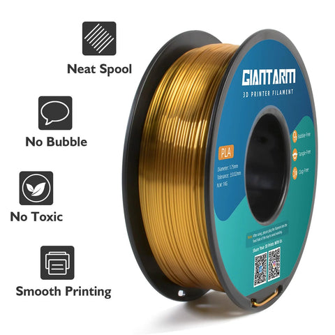 Silk Gold PLA Filament 1Kg Spool 1.75mm High Detail Dimensional Accuracy 0.03mm Smooth Glossy Silk Finish For 3D Printing