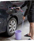 Manual Transfer Pump With One Way Siphon For Gas, Oil, Water And Fish Tank Liquids, Corrosion Resistant PVC Hand Pump, No Backflow, Easy Grab And Go Siphon For Cars, Motorcycles And Lawn Equipment used to transfer fuel from a car into a bucket